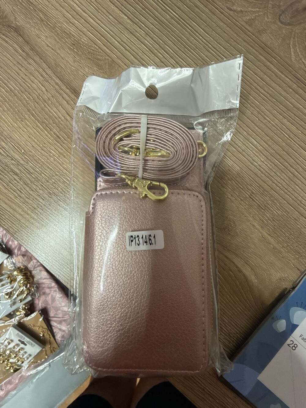 Rose Gold Metallic Leather RFID Crossbody Wallet Case for iPhone 13/14